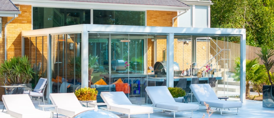 B200XL Pergola in Broadstone with Sliding Glass Doors