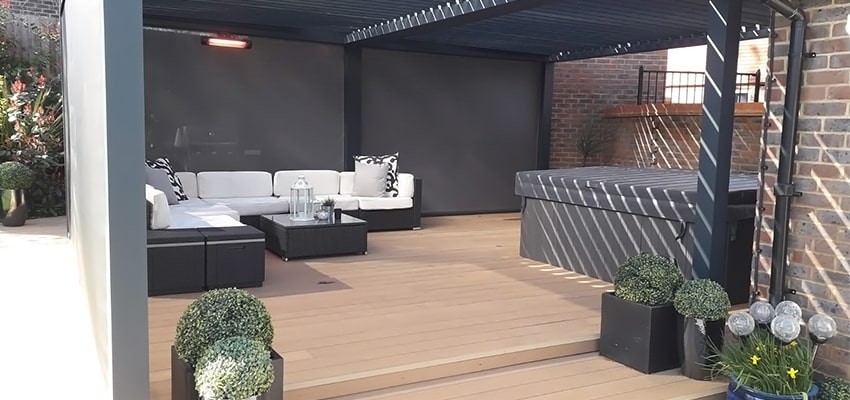 Pergola over a wooden patio