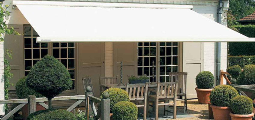 A White Awning on A Patio