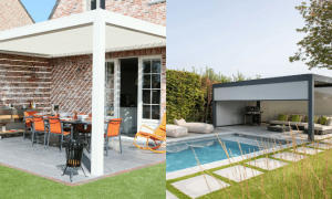 A side by side comparison of a lean to and freestanding pergola