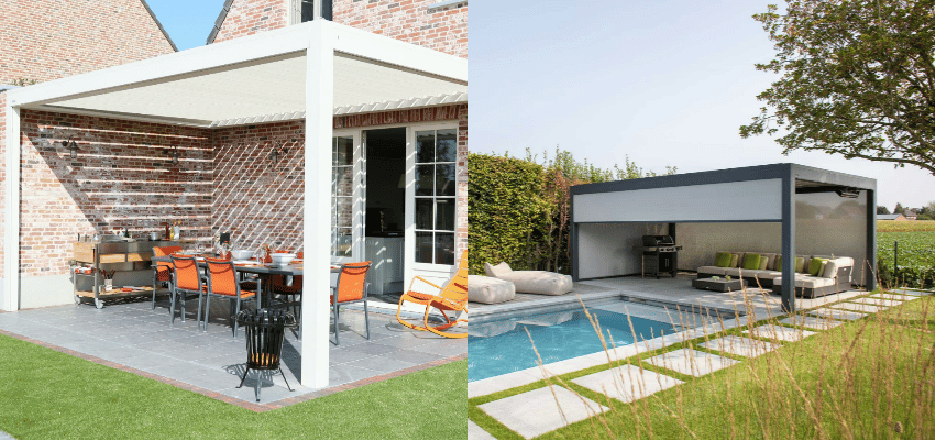 A side by side comparison of a lean to and freestanding pergola