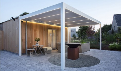 modern patio cover shown with optional lighting